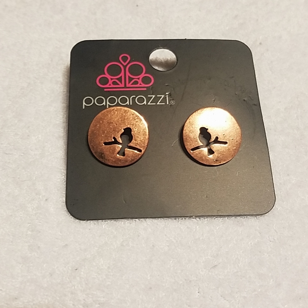 Distressed copper bird earrings